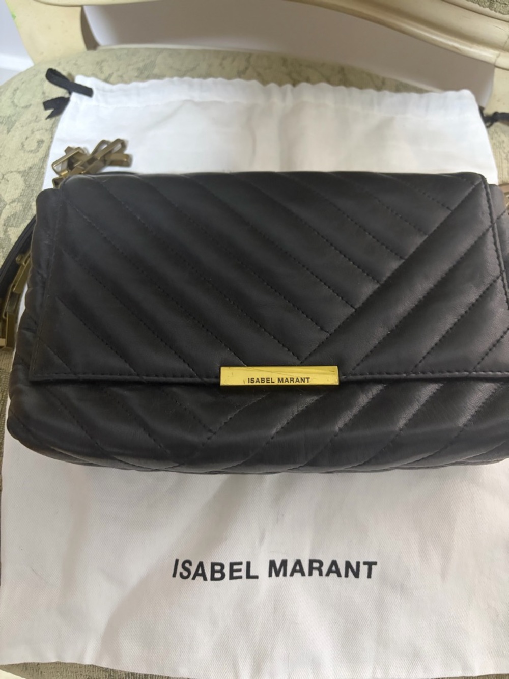 Isabel Marant Black Quilted Leather Crossbody with Gold Chain - Picture 4 of 7